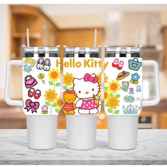 Custom 40 oz Tumbler Cartoon Kawaii Hello Kitty, Pink Kitty, Pink Cat Tumbler 40 - Picture 5 of 7